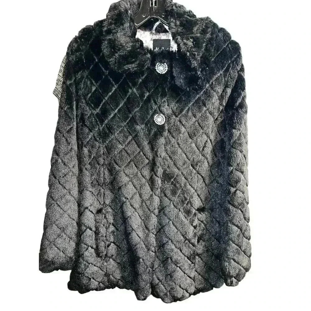 ME JANE faux fur coat with rhinestone buttons